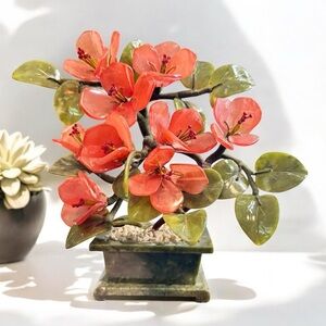 Vintage Carved Jade Quartz Plum Blossom Flower Arrangement